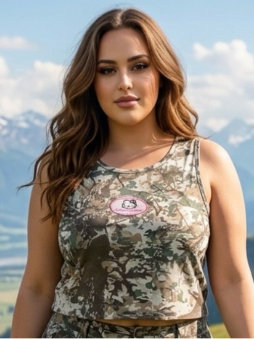 2 for $30 | Hello Kitty Camouflage Crop Tank Top - Pink Patch